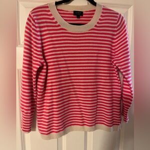 JCrew 100% Cashmere Sweater in Vibrant Pink Stripe